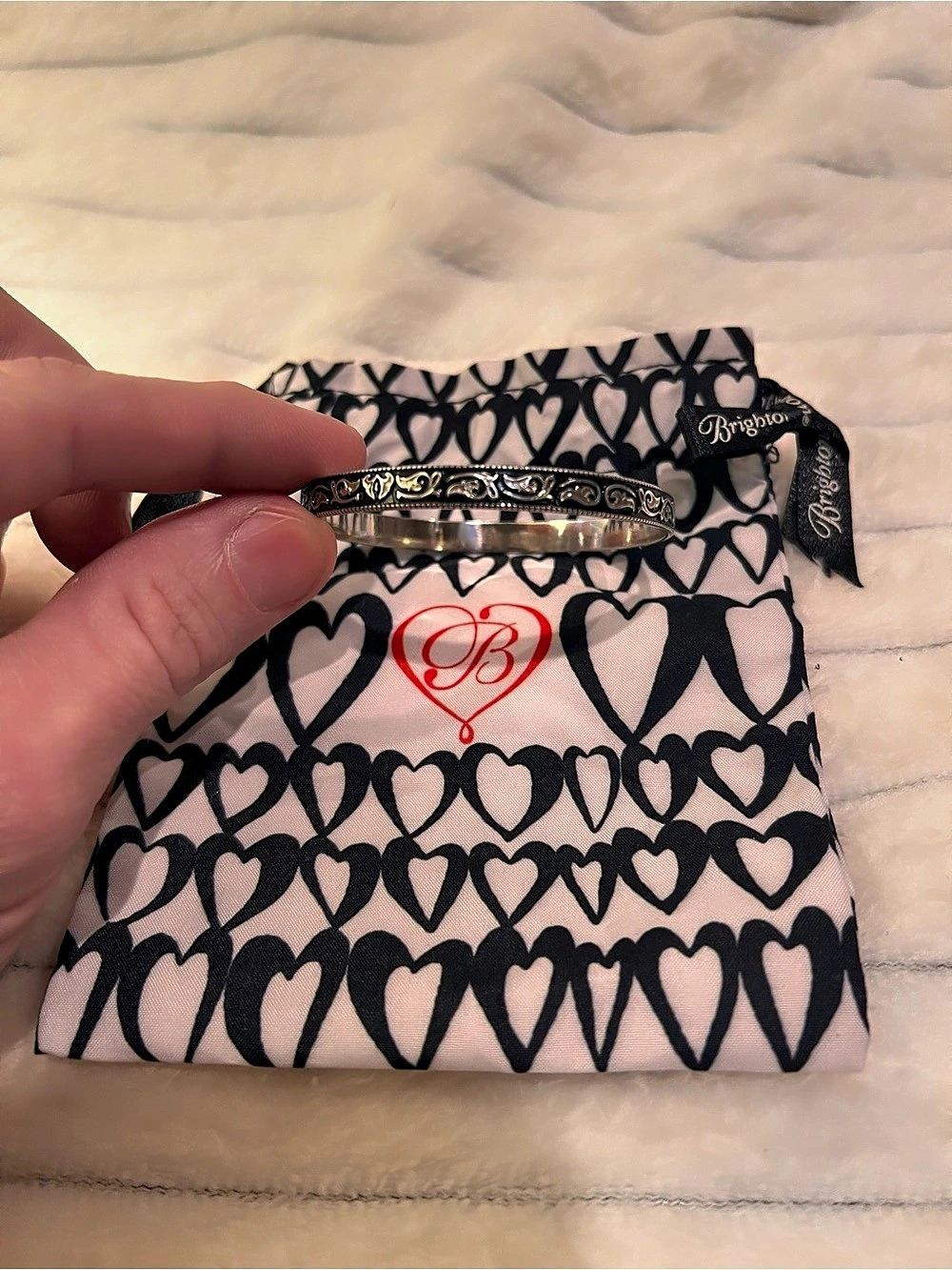 Brighton Engraved Heart Bangle in Silver & Black